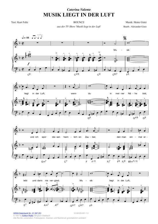 Musik liegt in der Luft (Klavier + Gesang) (Klavier Gesang  Gitarre) von Caterina Valente