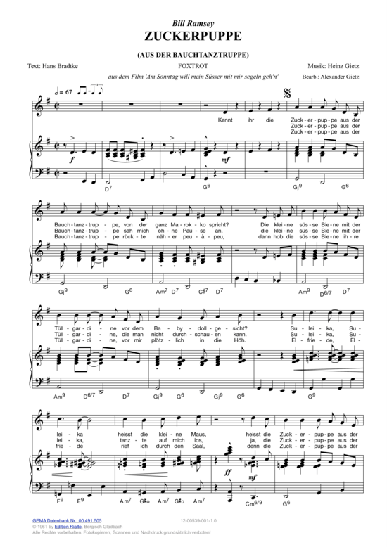 Zuckerpuppe (aus der Bauchtanztruppe) (Klavier + Gesang) (Klavier Gesang  Gitarre) von Bill Ramsey