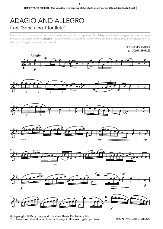 adagio and allegro from sonata no.1 for flute klavier & melodieinstr. leonardo vinci
