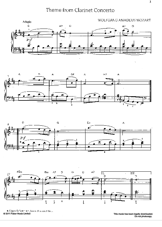 Adagio from Concerto for in A K622 Klavier Solo PDF Noten