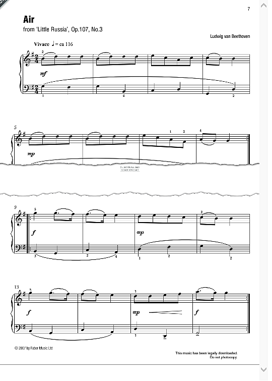 air from little russia , op. 107, no. 3 best of grade 1 piano klavier solo ludwig van beethoven