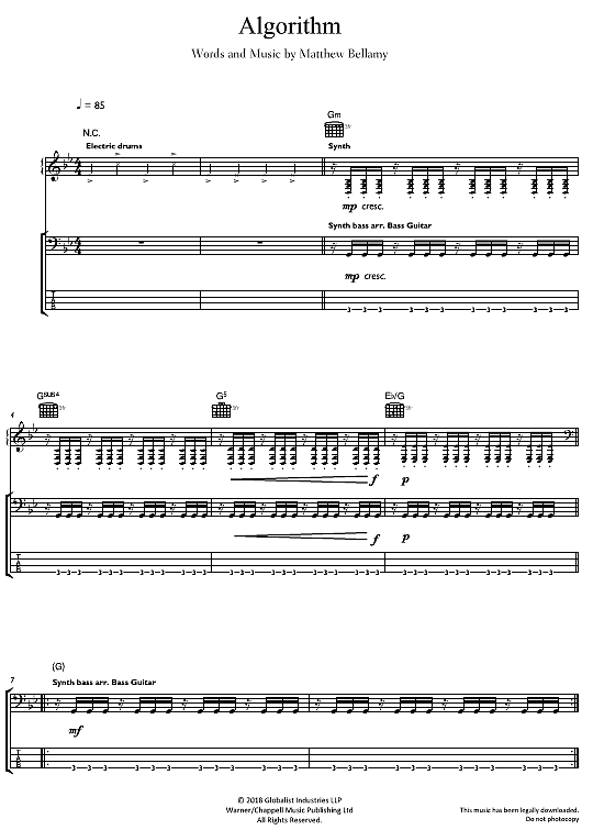 algorithm gitarre tab muse