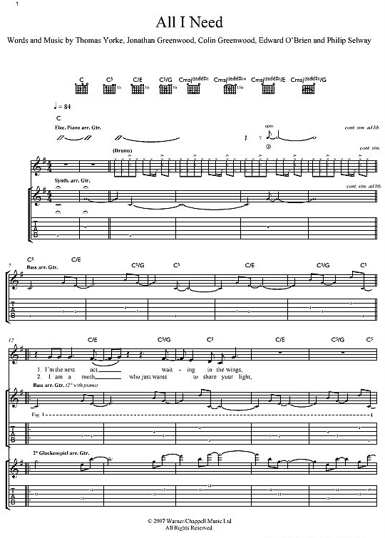 All I Need Gitarre TAB PDF Noten von Radiohead in fbd3571