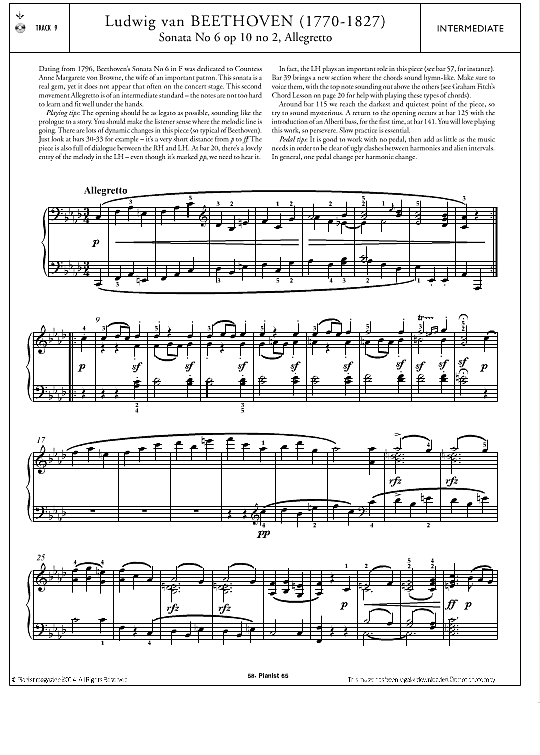allegretto from sonata no.6 op.10 no.2 klavier solo ludwig van beethoven
