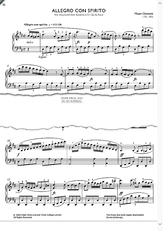 allegro con spirito first movement from sonatina in d, op.36 no.6 klavier solo muzio clementi