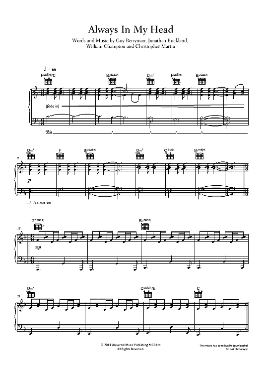 Always In My Head Klavier, Gesang & Gitarre PDF Noten von Coldplay in fbd22973