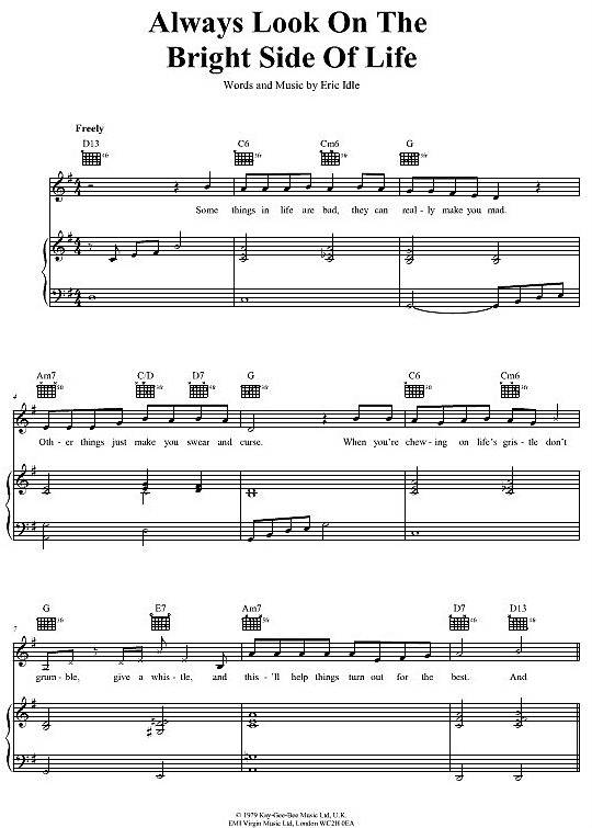 Always Look On The Bright Side Of Life Klaviernoten Always Look On The Bright Side Of Life Klavier, Gesang & Gitarre - PDF