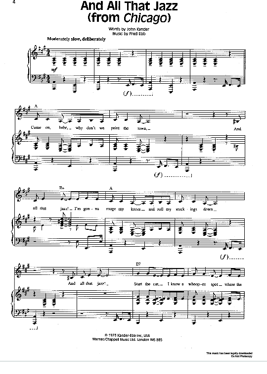 And All That Jazz from Chicago Klavier, Gesang & Gitarre PDF Noten
