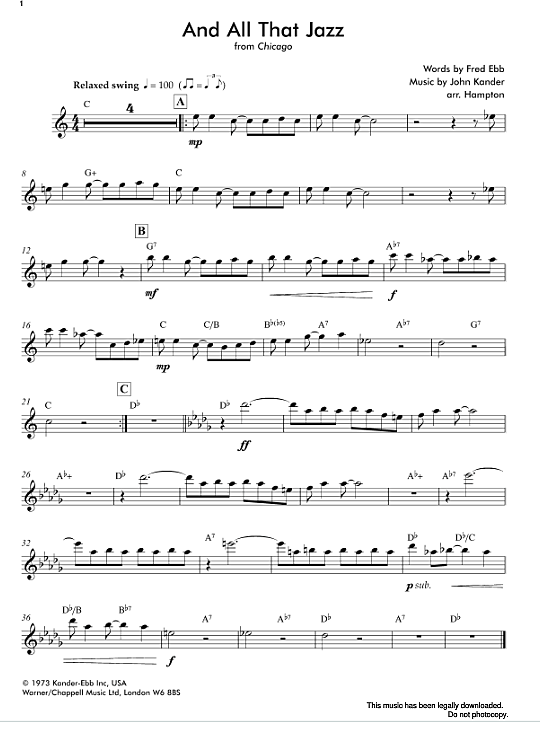 And All That Jazz from Chicago Klavier & Melodieinstr. PDF Noten von