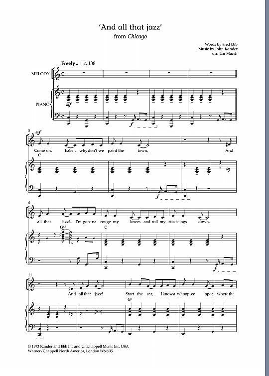 And All That Jazz from Chicago Klavier & Gesang PDF Noten von John