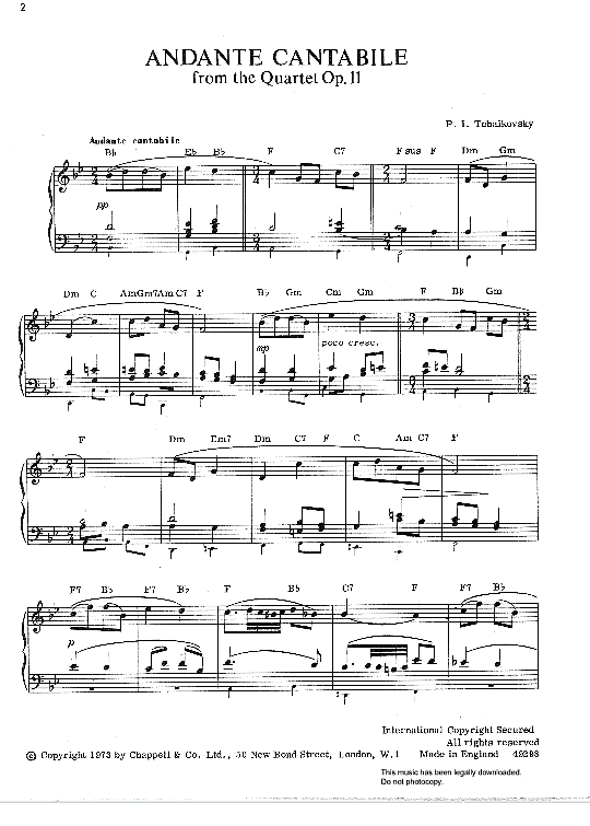 andante cantabile from quartet op.11 klavier solo pyotr ilyich tchaikovsky