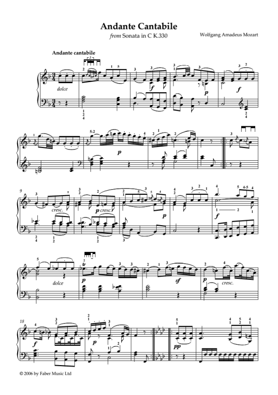 Andante Cantabile from Sonata in C K.330 Klavier Solo PDF Noten von