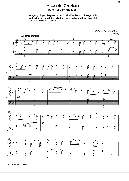 Andante Grazioso from Piano Sonata K.331 Klavier Solo PDF Noten von