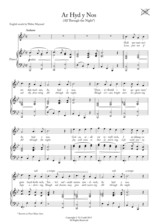 Ar Hyd Y Nos Gesang & Begleitung PDF Noten von Traditional in B Dur