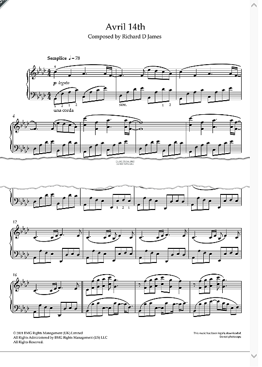 Avril 14th Klavier Solo PDF Noten von Aphex Twin in As Dur fbd44637