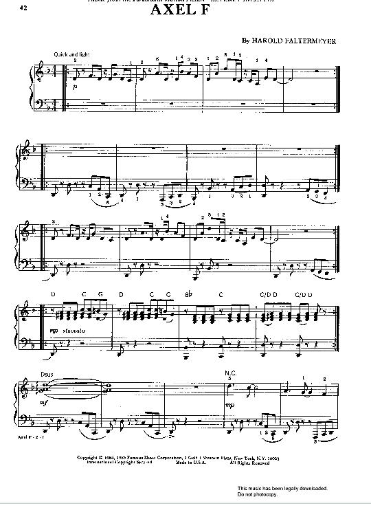 Axel F Klavier Solo PDF Noten von Harold Faltermeyer in F Dur fbd24603