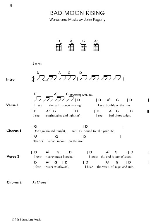 Bad Moon Rising (arr. UkeTok) Sheet Music, Creedence Clearwater Revival