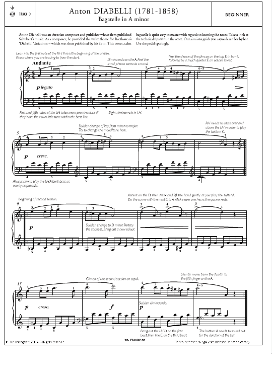Bagatelle in A Minor Klavier Solo PDF Noten von Anton Diabelli in A