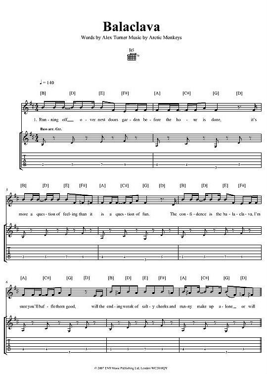 Balaclava Gitarre TAB PDF Noten von Arctic Monkeys in H Moll fbd733