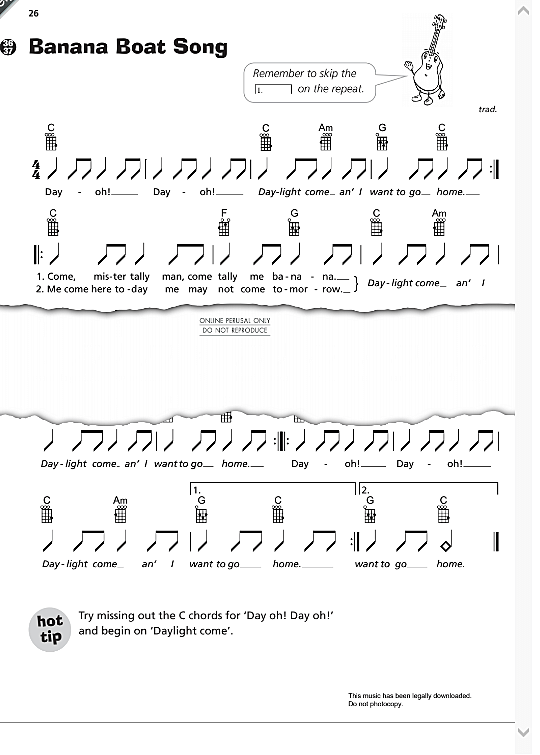 Banana Boat Song Ukulele Chord Songbook PDF Noten von Traditional in
