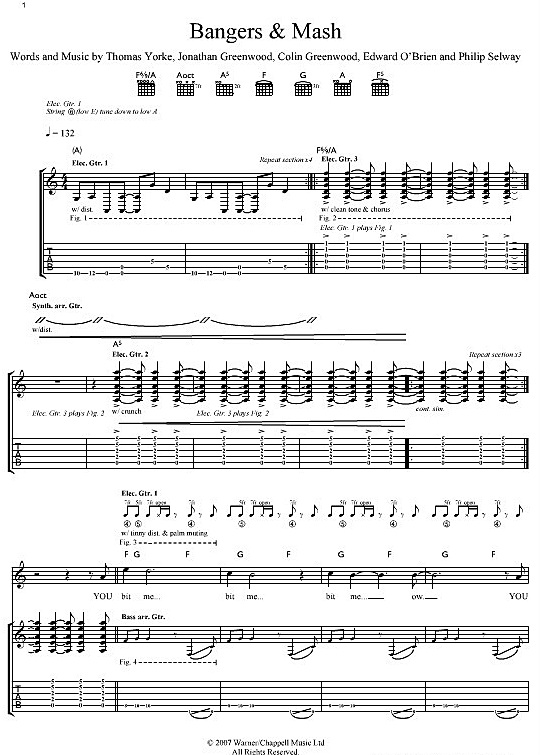 Bangers And Mash Gitarre TAB PDF Noten von Radiohead in C Dur fbd3581