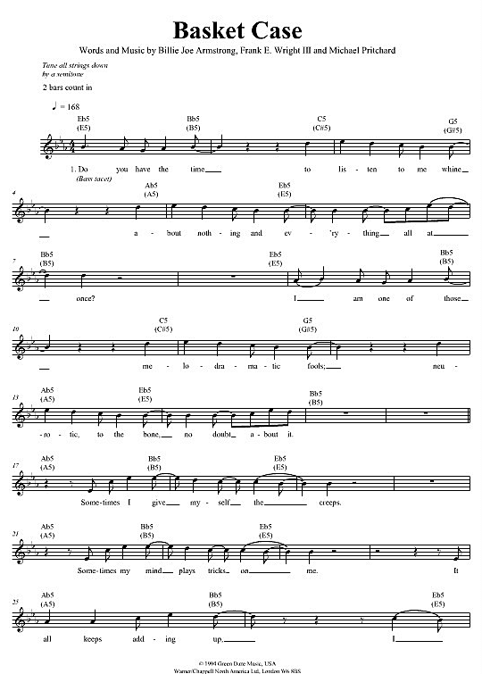 Basket Case Bass Tab PDF Noten von Green Day in fbd231