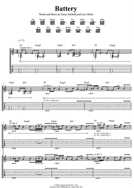 Battery Gitarre TAB PDF Noten von Metallica in fbd684