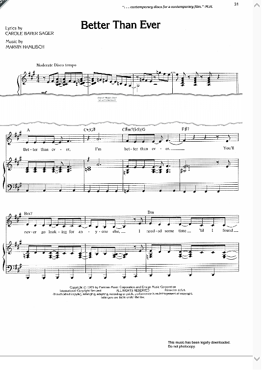 Better Than Ever Klavier Gesang And Gitarre Pdf Noten Von Marvin Hamlisch In A Dur Fbd 44096
