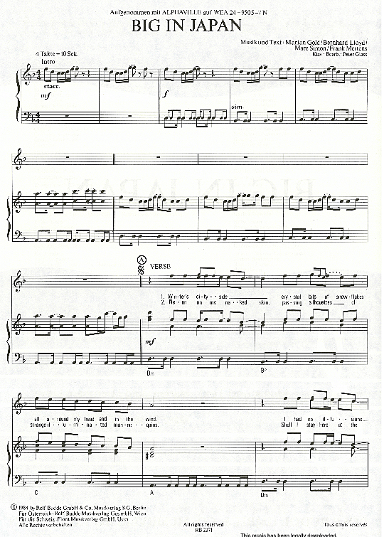 Big In Japan Klavier, Gesang & Gitarre PDF Noten von Alphaville in D Moll fbd22169