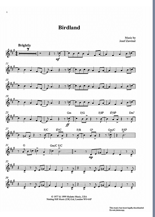 Birdland Solo 1 St. PDF Noten von Josef Zawinul in fbd4068