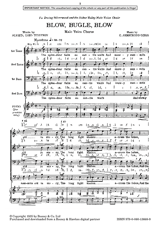 Blow, Bugle, Blow Männerchor PDF Noten von Cecil Armstrong Gibbs in
