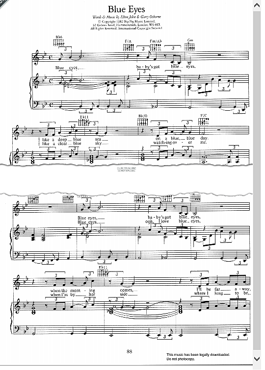 Blue Eyes Klavier, Gesang & Gitarre PDF Noten von Elton John in B Dur