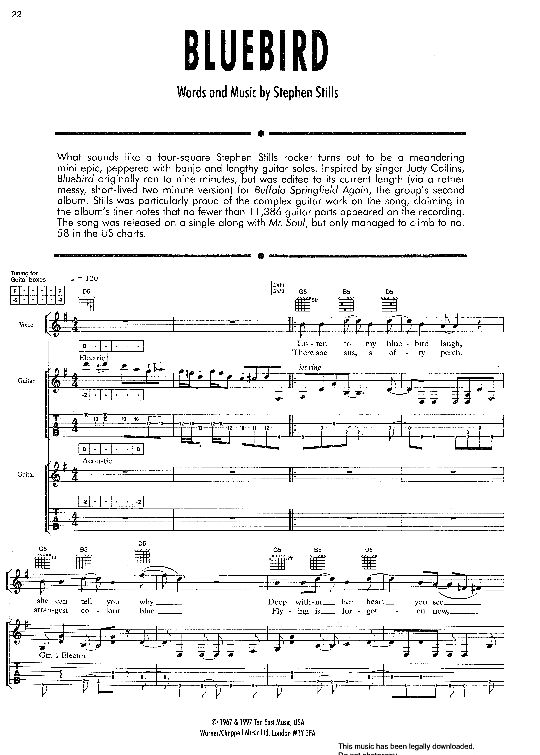 Bluebird Gitarre TAB PDF Noten von Buffalo Springfield in G Dur fbd