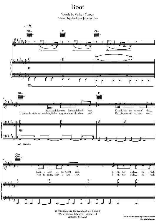 Apache 207 - Klaviernoten auf