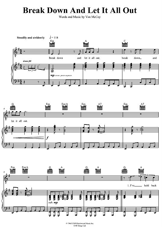 Break Down And Let It All Out Klavier, Gesang & Gitarre PDF Noten von