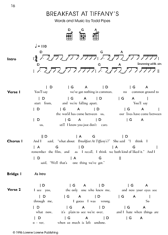 Breakfast At Tiffany s Ukulele Chord Songbook PDF Noten von Deep Blue
