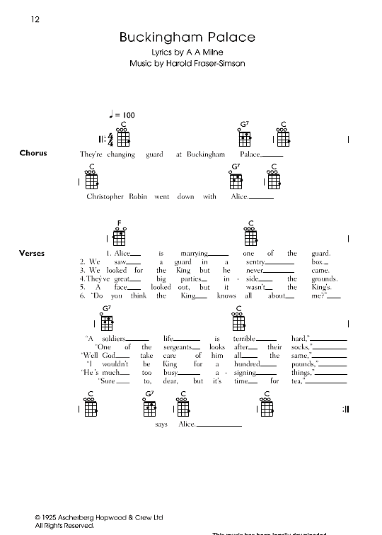 Buckingham Palace Ukulele Chord Songbook PDF Noten von Harold Fraser