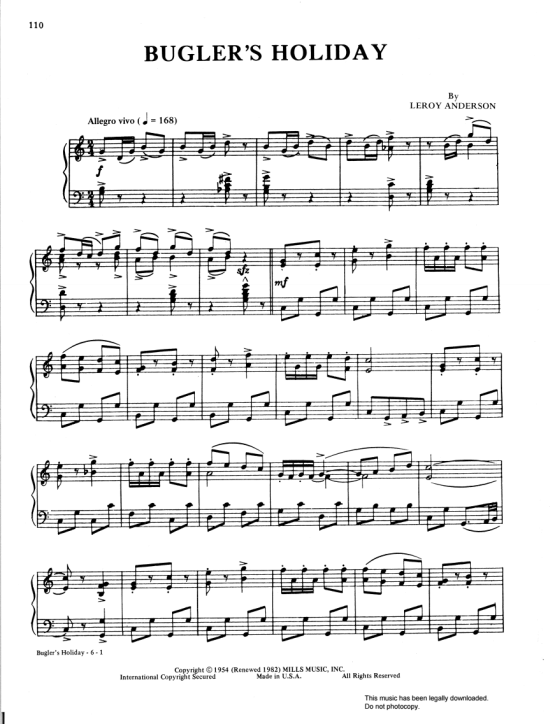 Bugler s Holiday Klavier Solo PDF Noten von Leroy Anderson in C Dur