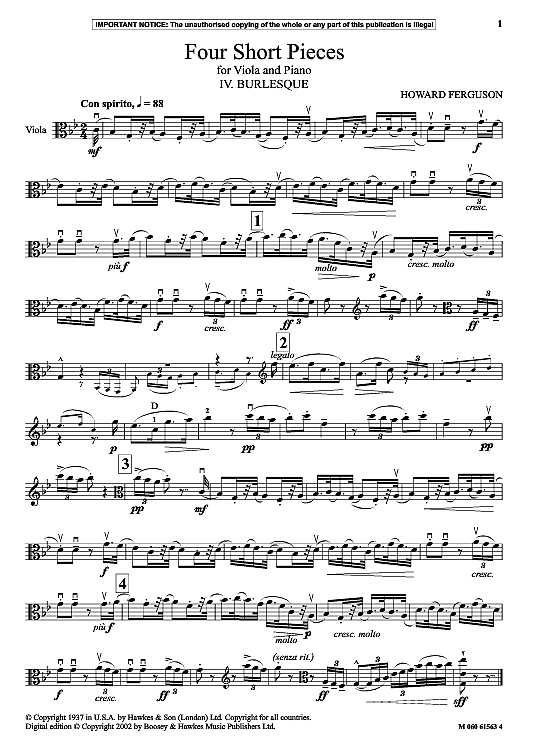 burlesque from four short pieces for viola and piano klavier & melodieinstr. howard ferguson