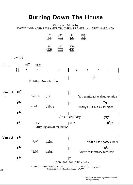 Burning Down The House Text & Akkorde PDF Noten von Tom Jones in