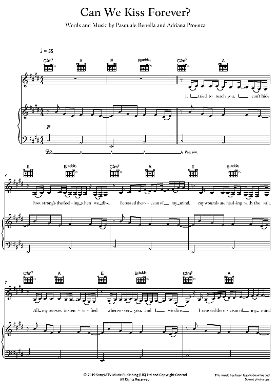 Can We Kiss Forever Klavier, Gesang & Gitarre PDF Noten von Adriana Proenza in Cis Moll