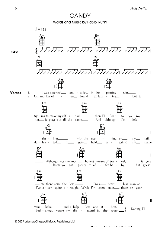 Candy Ukulele Chord Songbook PDF Noten von Paolo Nutini in E Moll fbd39459