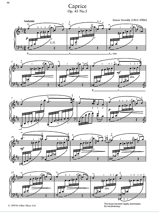 caprice op.43, no.5 klavier solo anton arensky