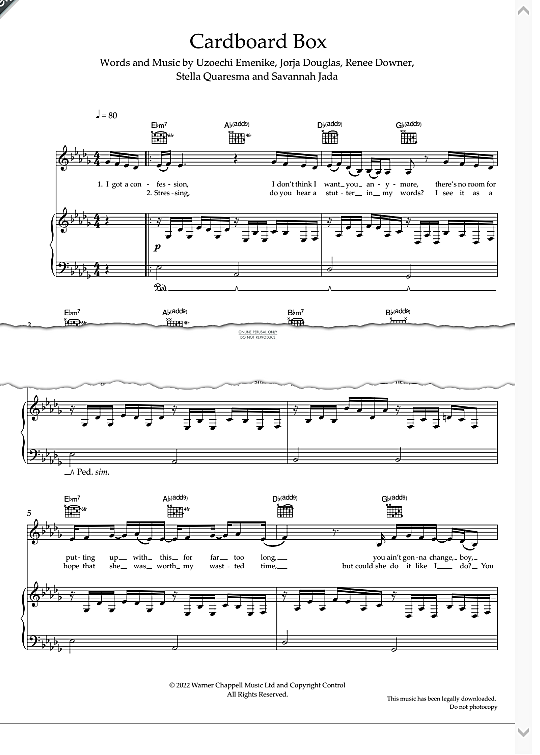 Cardboard Box Klavier, Gesang & Gitarre PDF Noten von FLO in Des Dur