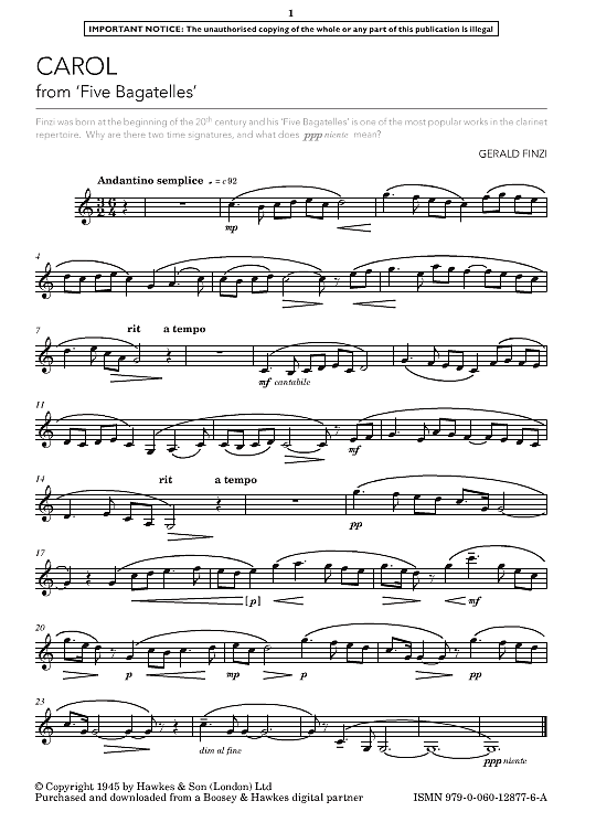 carol from five bagatelles  klavier & melodieinstr. gerald finzi