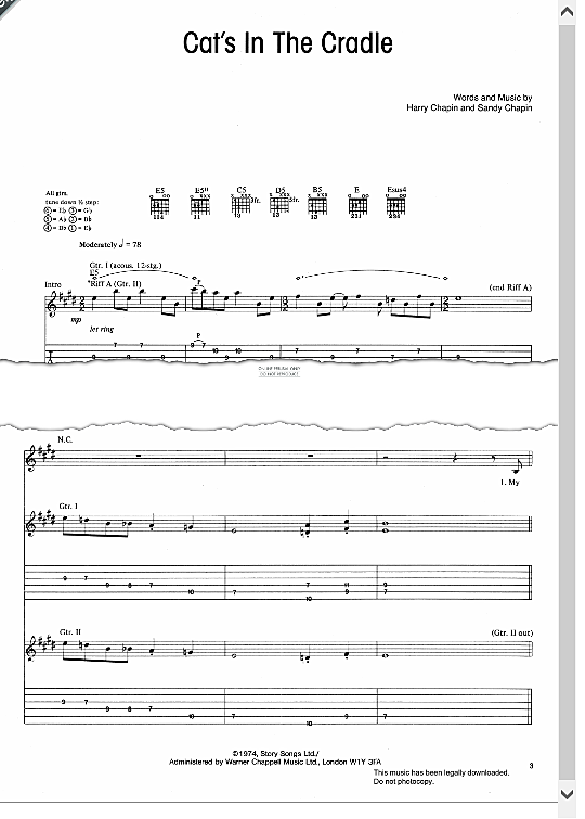 Cat s In The Cradle Gitarre TAB PDF Noten von Ugly Kid Joe in E Dur