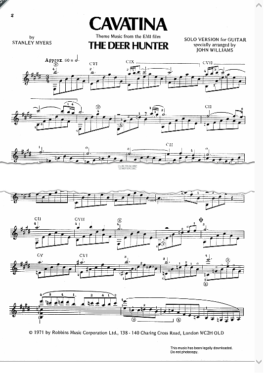 Cavatina Theme From The Deer Hunter Gitarre Noten PDF Noten von Stanley Myers in E Dur