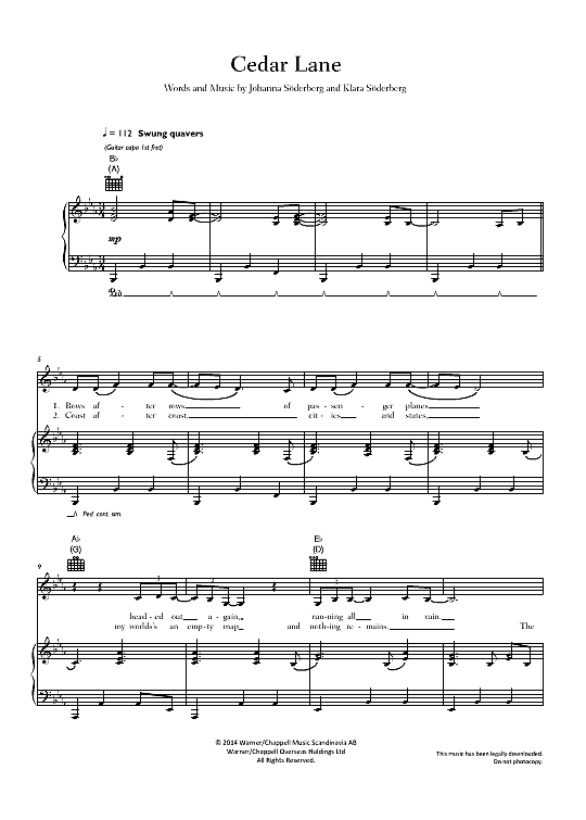 Cedar Lane Klavier, Gesang & Gitarre PDF Noten von First Aid Kit in