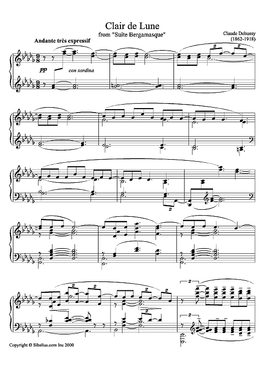 clair de lune no. 3 from suite bergamasque klavier solo claude debussy