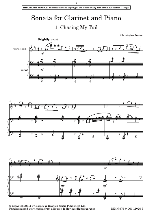 clarinet sonata klavier & melodieinstr. christopher norton